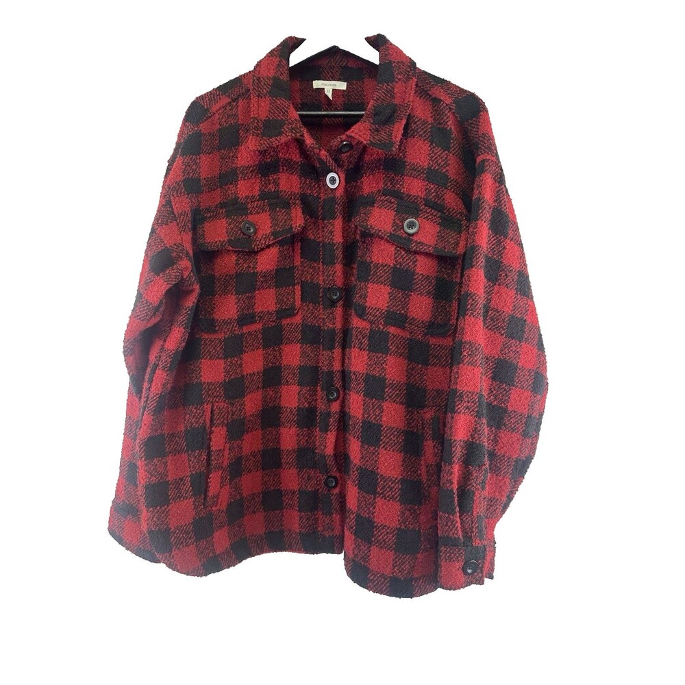 Maurices Buffalo Plaid Shacket Jacket Button Red Black Pockets Collared Women XL
